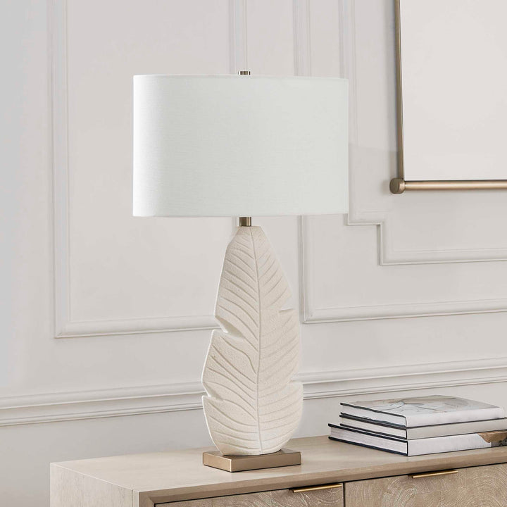 Palm Leaf White Table Lamp
