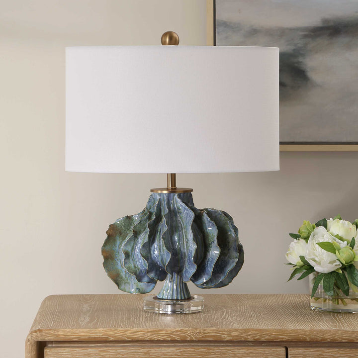 Ruffle Up Blue Green Table Lamp
