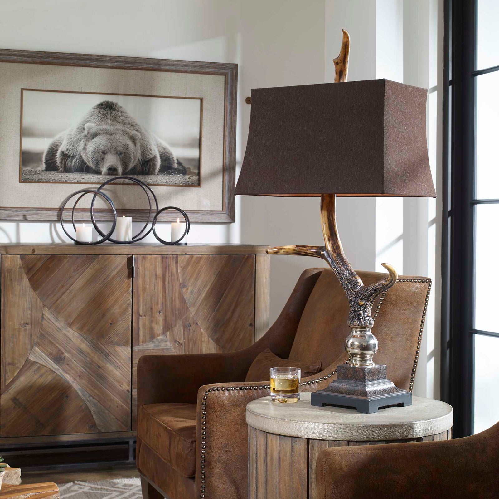 American Home Furniture Uttermost Stag Horn Dark Shade Table Lamp