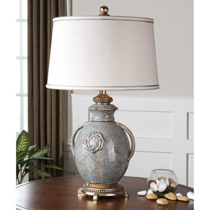 American Home Furniture Uttermost Cancello Blue Glaze Lamp
