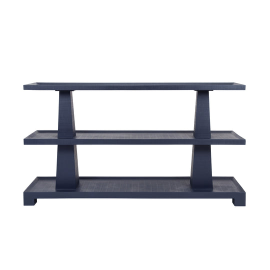 Three Tier Two Column Console In Textured Navy Linen - LOWEN NVY