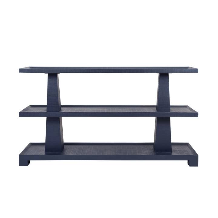 Three Tier Two Column Console In Textured Navy Linen - LOWEN NVY