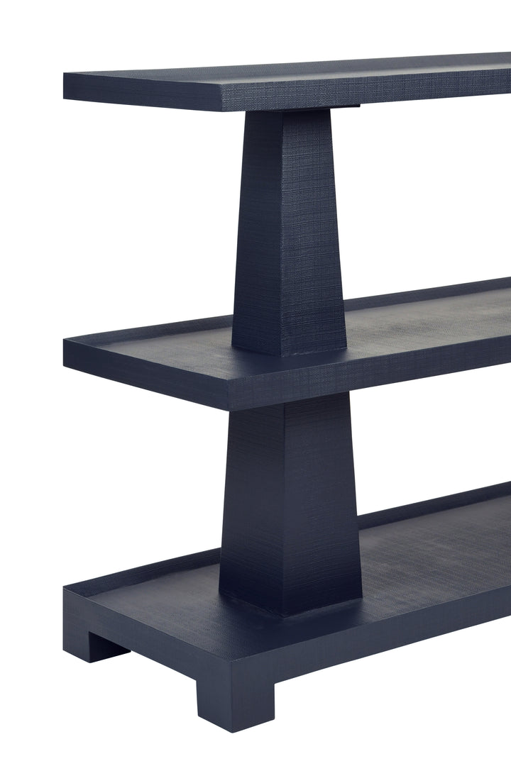 Three Tier Two Column Console In Textured Navy Linen - LOWEN NVY