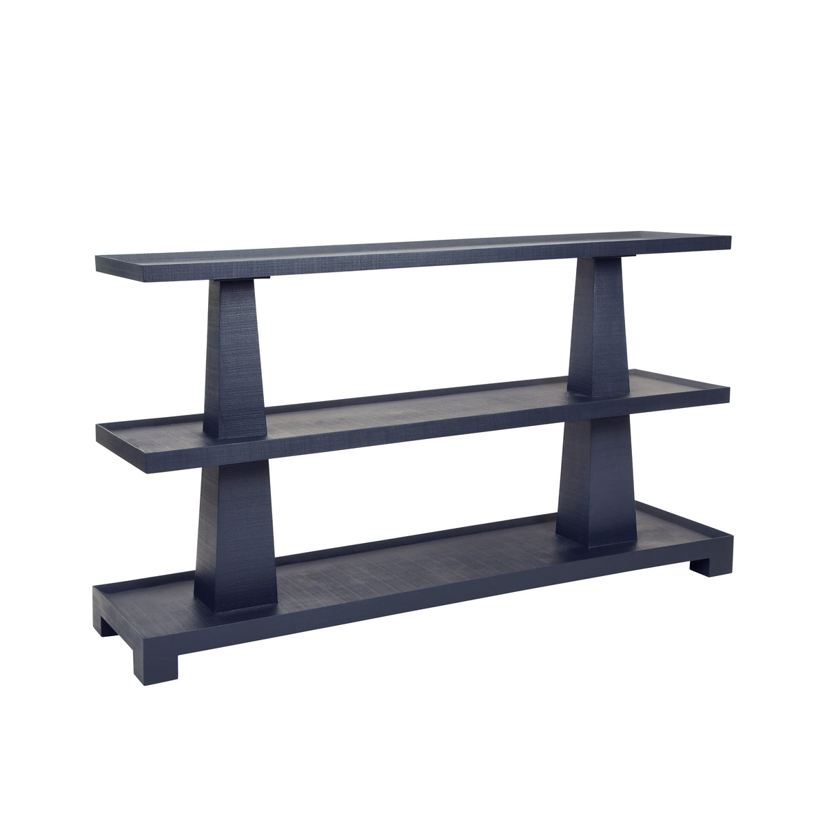 Three Tier Two Column Console In Textured Navy Linen - LOWEN NVY