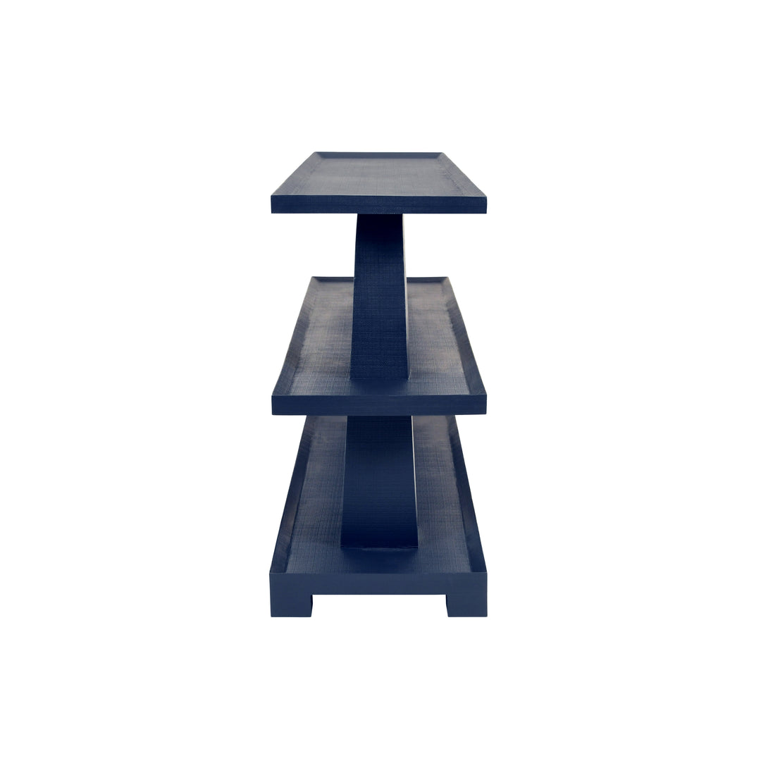 Three Tier Two Column Console In Textured Navy Linen - LOWEN NVY