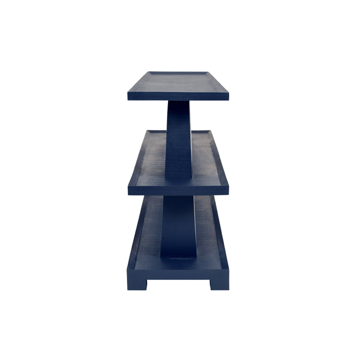 Three Tier Two Column Console In Textured Navy Linen - LOWEN NVY