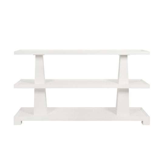 Three Tier Two Column Console In Textured White Linen - LOWEN WH