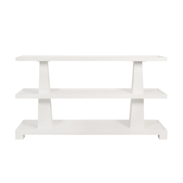 Three Tier Two Column Console In Textured White Linen - LOWEN WH