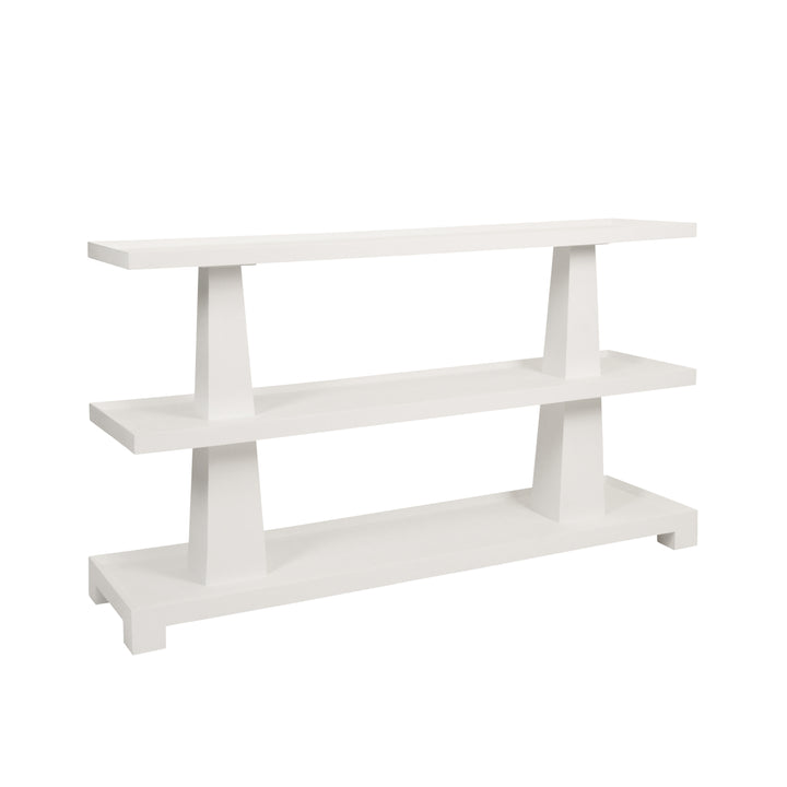 Three Tier Two Column Console In Textured White Linen - LOWEN WH