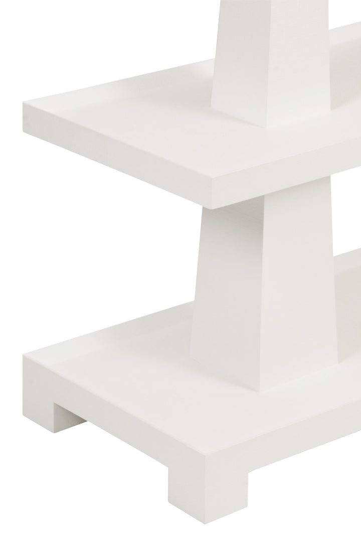 Three Tier Two Column Console In Textured White Linen - LOWEN WH