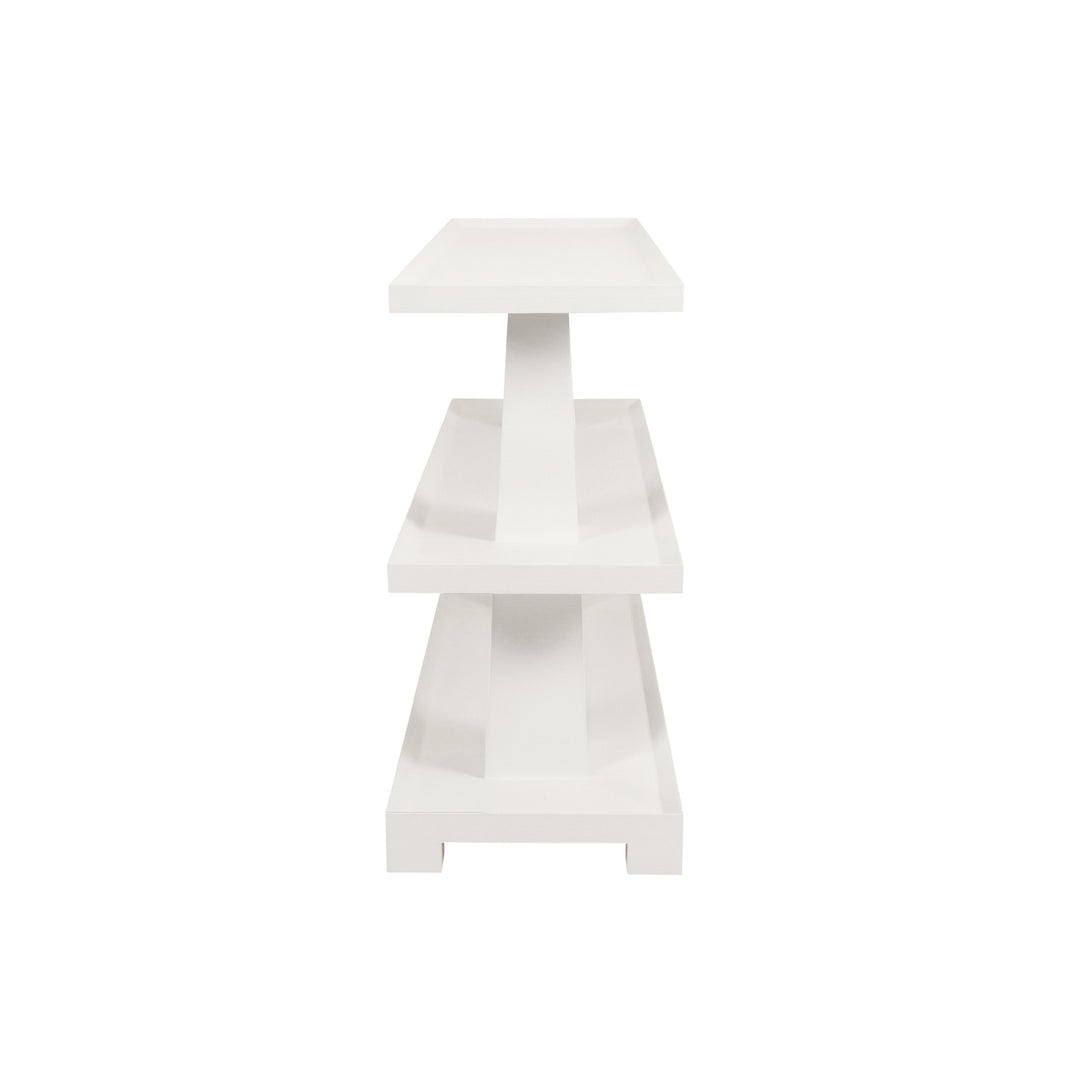 Three Tier Two Column Console In Textured White Linen - LOWEN WH