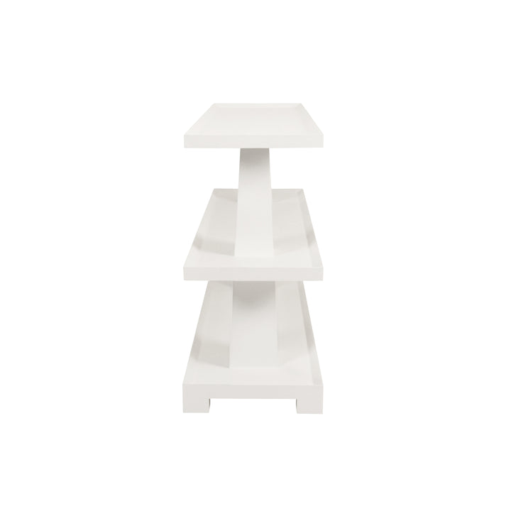 Three Tier Two Column Console In Textured White Linen - LOWEN WH