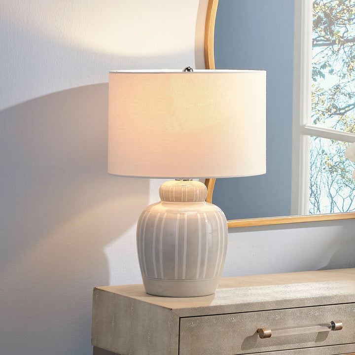 Arthur Ceramic Table Lamp with Linen Shade - AmericanHomeFurniture