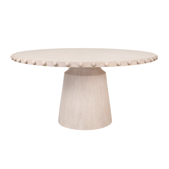 Round Dining Table With Studded Edge Top And Tapered Base In White Oak - LUCIAN RD WO