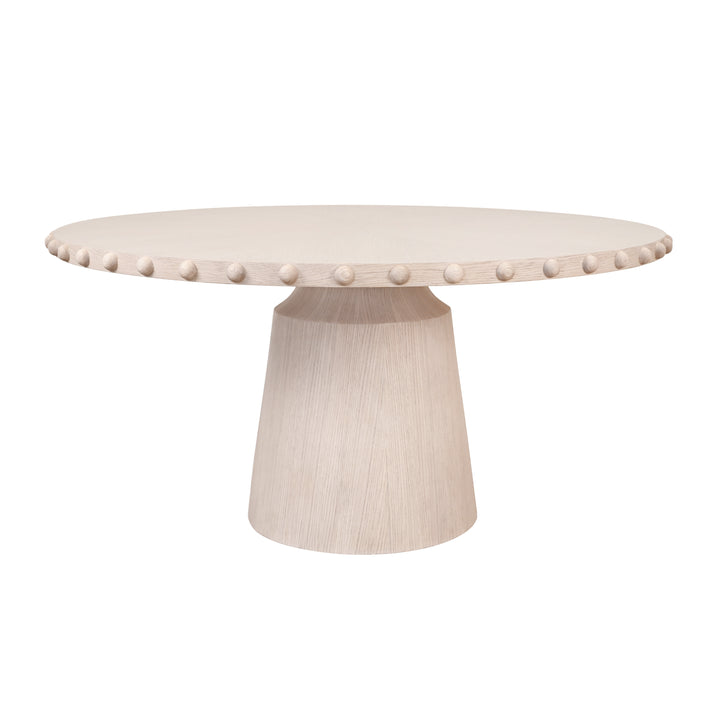 Round Dining Table With Studded Edge Top And Tapered Base In White Oak - LUCIAN RD WO