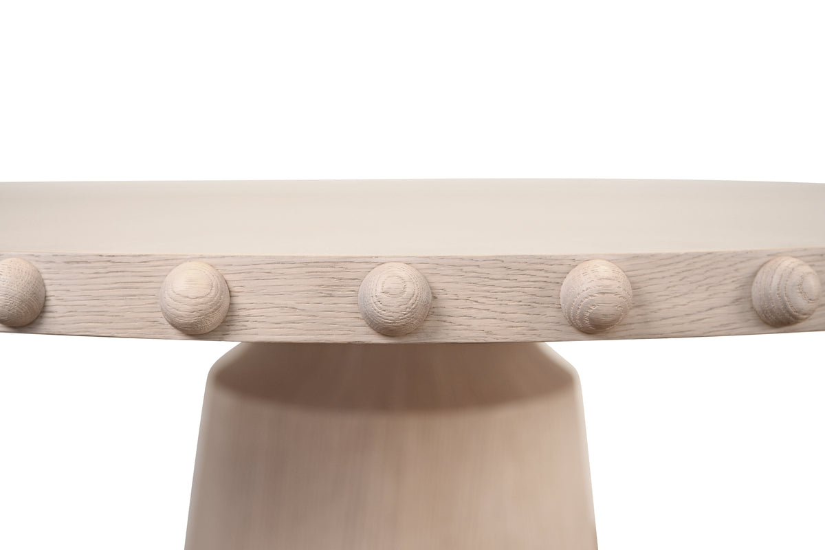 Round Dining Table With Studded Edge Top And Tapered Base In White Oak - LUCIAN RD WO