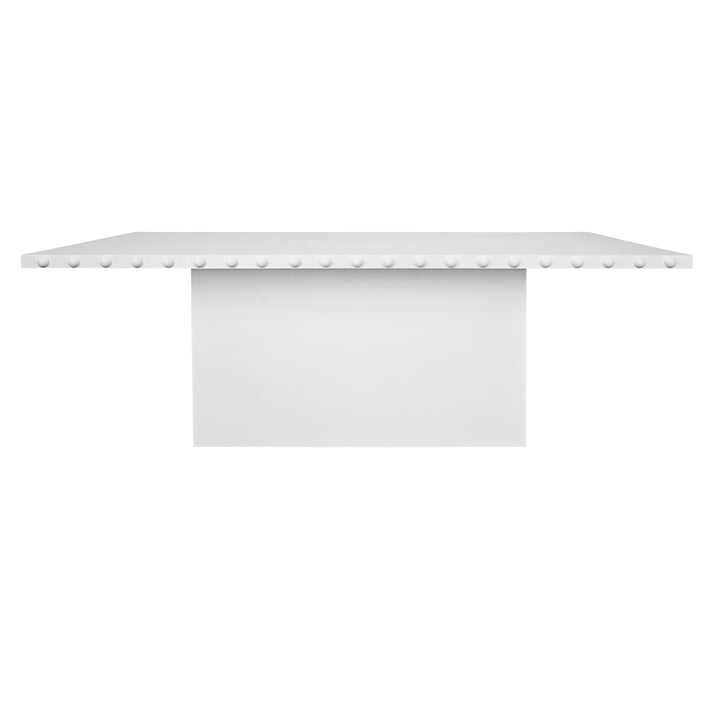 Rectangle Dining Table With Studded Edge Top And Tapered Base In Matte White Lacquer - LUCIAN RT WH