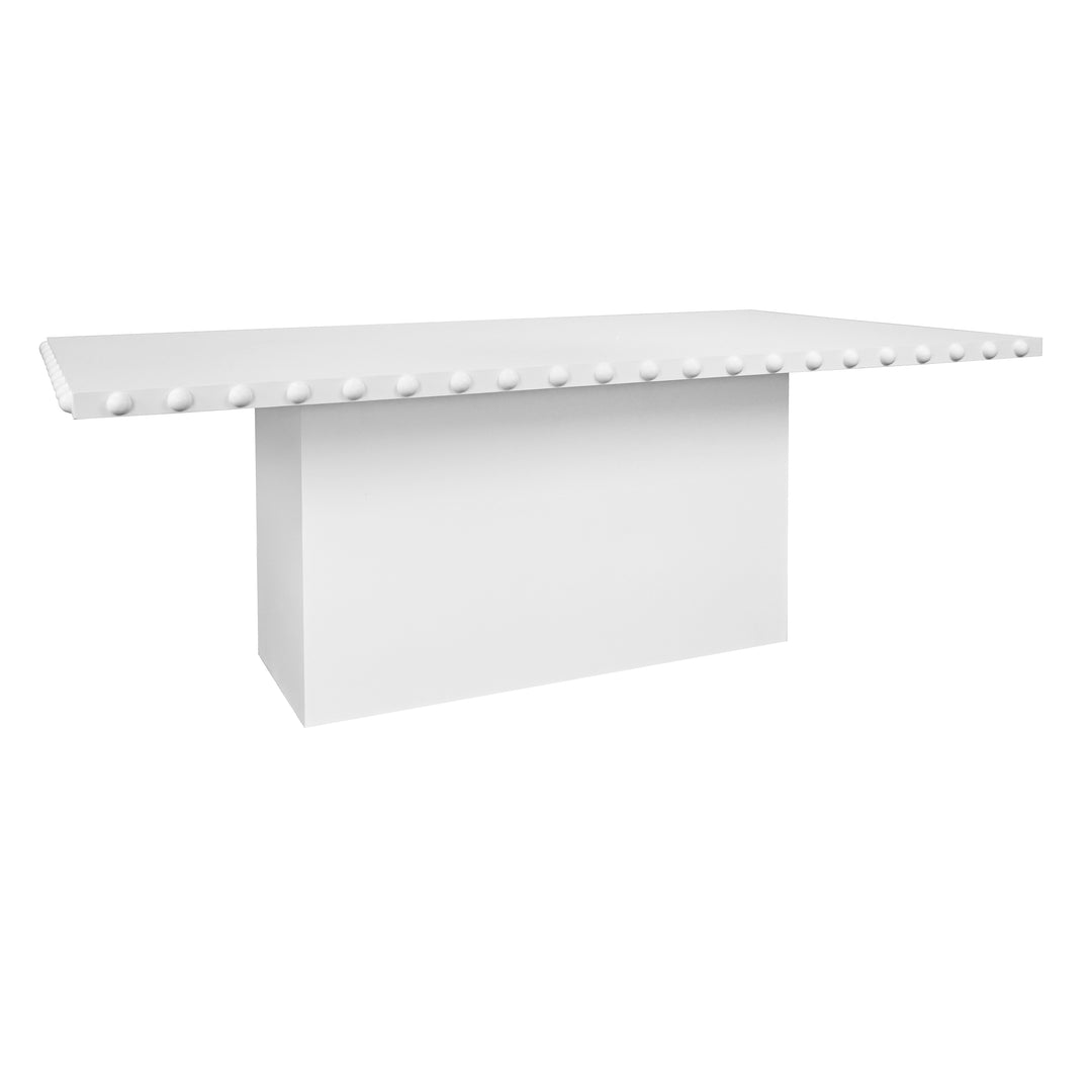 Rectangle Dining Table With Studded Edge Top And Tapered Base In Matte White Lacquer - LUCIAN RT WH