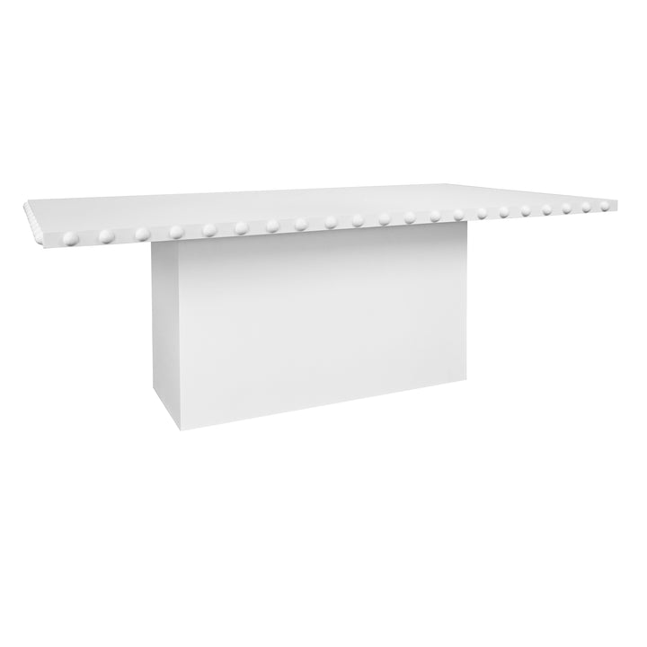 Rectangle Dining Table With Studded Edge Top And Tapered Base In Matte White Lacquer - LUCIAN RT WH