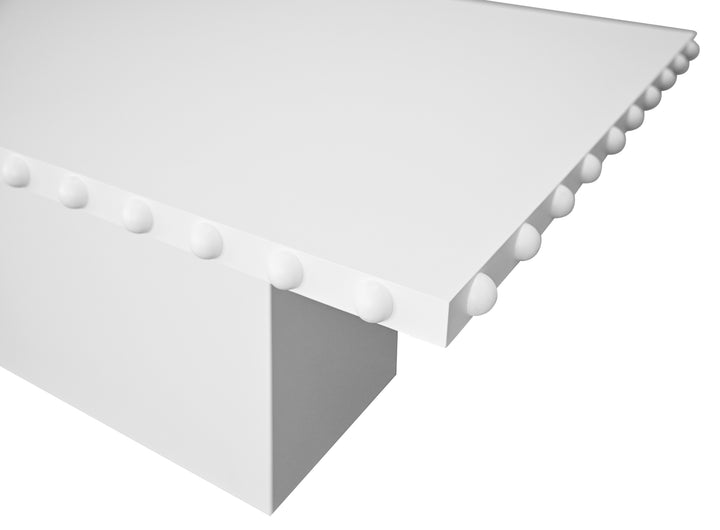 Rectangle Dining Table With Studded Edge Top And Tapered Base In Matte White Lacquer - LUCIAN RT WH