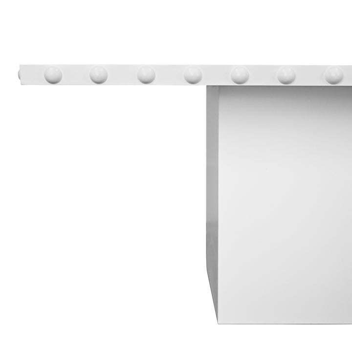 Rectangle Dining Table With Studded Edge Top And Tapered Base In Matte White Lacquer - LUCIAN RT WH