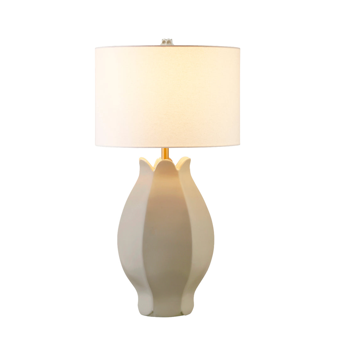 Organic Floral Inspired Ceramic Table Lamp In Beige Glaze - MAE BG