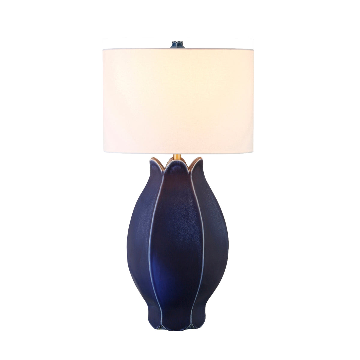 Organic Floral Inspired Ceramic Table Lamp In Matte Navy Glaze - MAE NVY