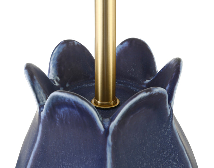Organic Floral Inspired Ceramic Table Lamp In Matte Navy Glaze - MAE NVY