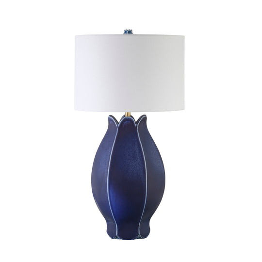 Organic Floral Inspired Ceramic Table Lamp In Matte Navy Glaze - MAE NVY