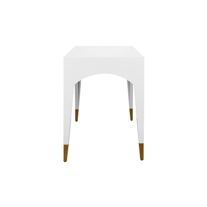 Tapered Leg, One Drawer Desk With Antique Brass Foot Caps In White Lacquer - MANDI WH