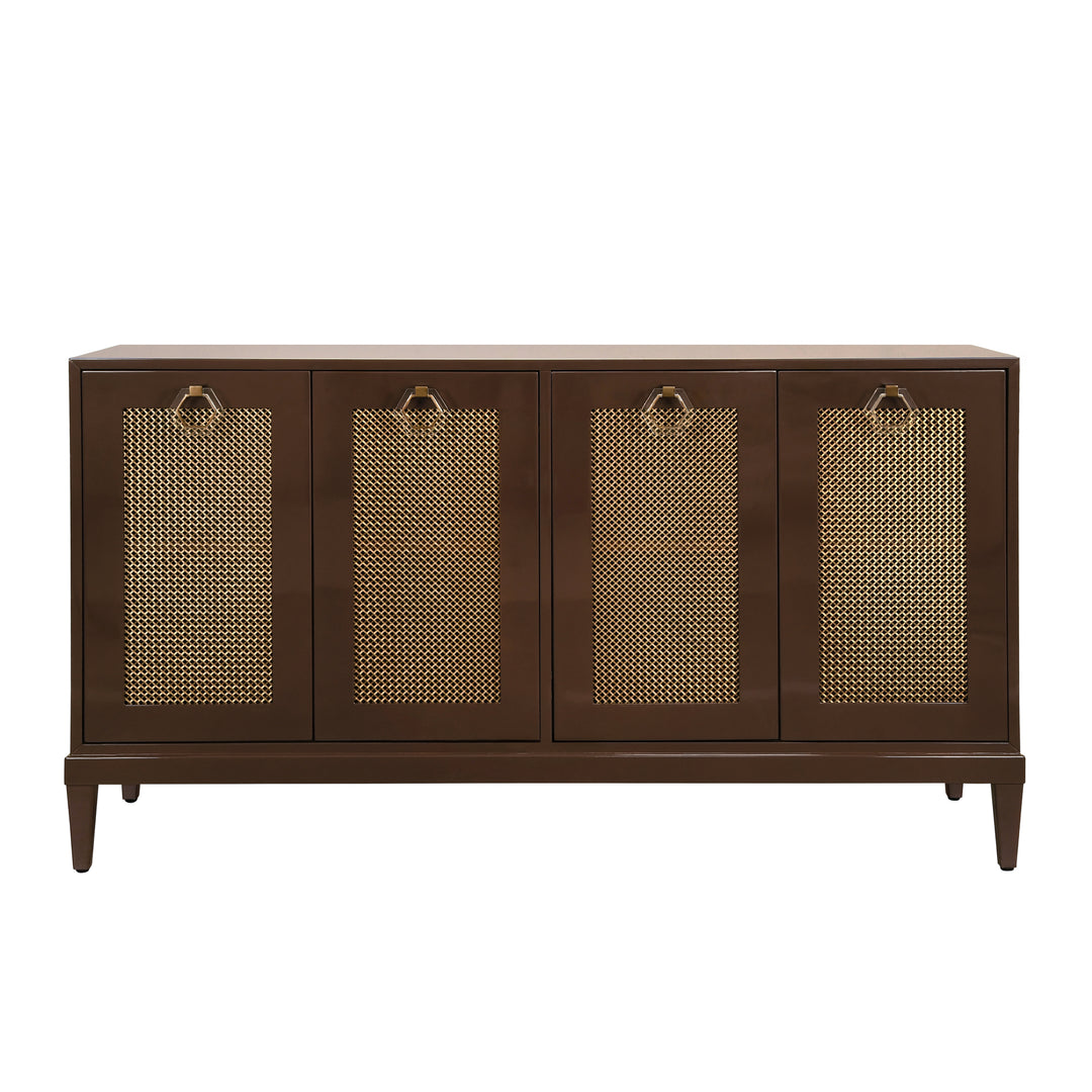 Four Door Buffet With Brass Mesh Grill Door Fronts In Chocolate Brown Lacquer - MARCELLA CH
