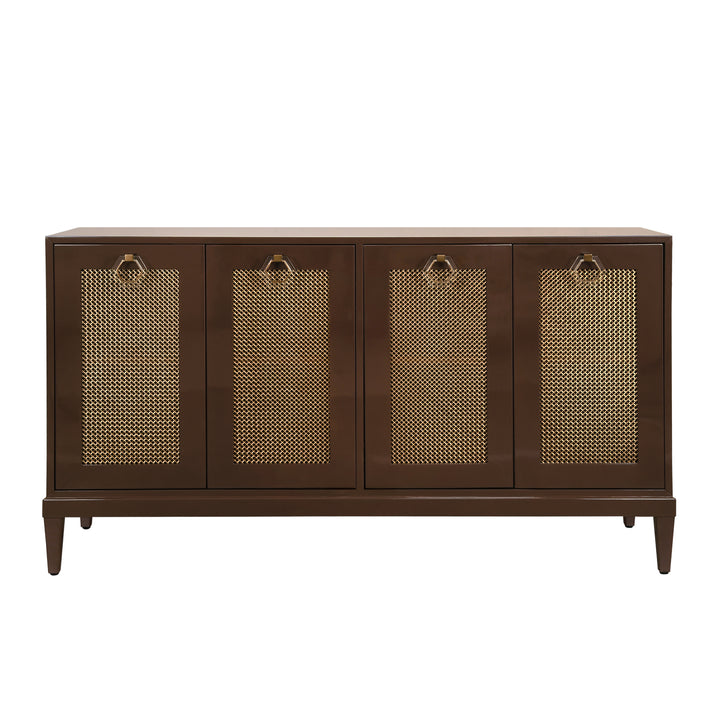 Four Door Buffet With Brass Mesh Grill Door Fronts In Chocolate Brown Lacquer - MARCELLA CH