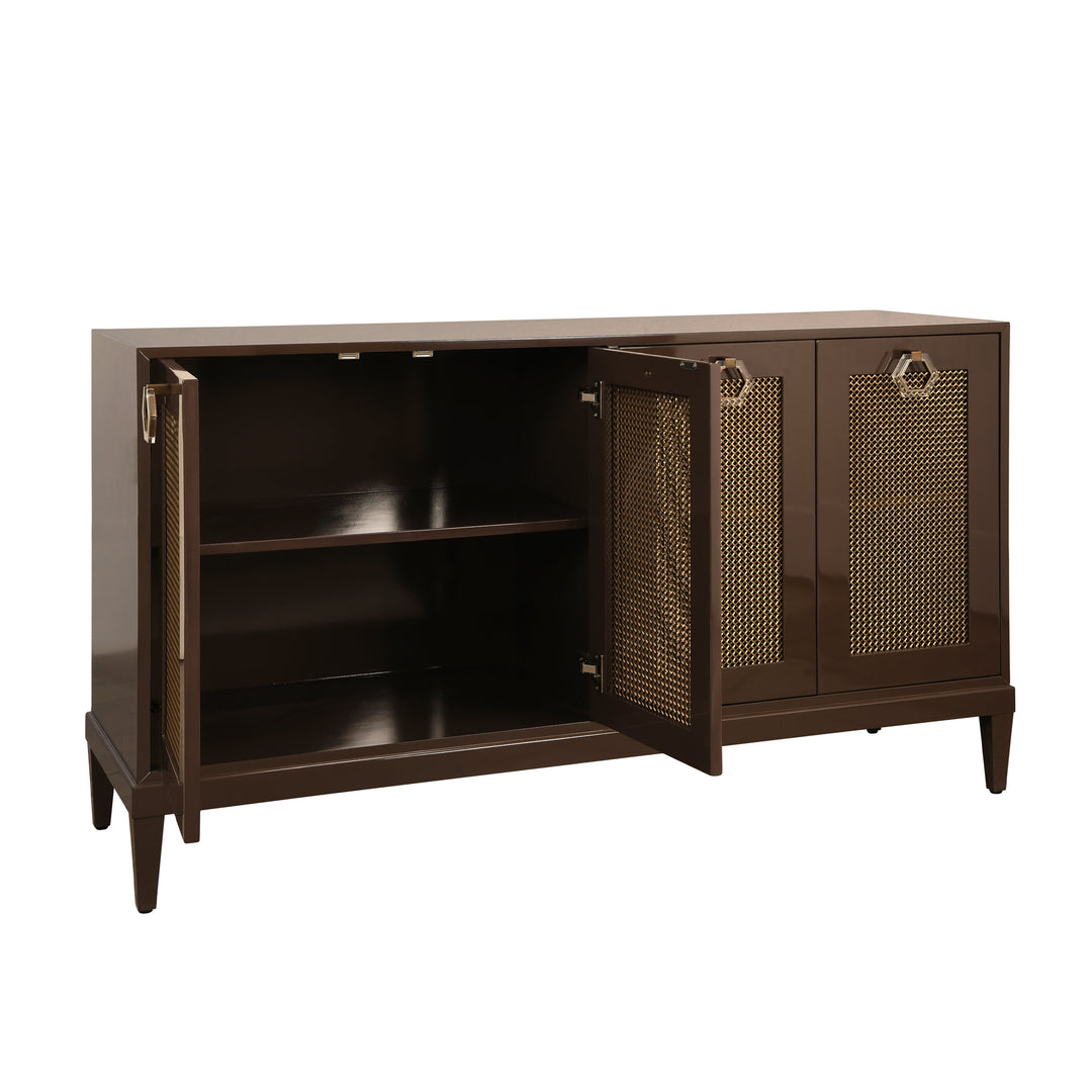 Four Door Buffet With Brass Mesh Grill Door Fronts In Chocolate Brown Lacquer - MARCELLA CH