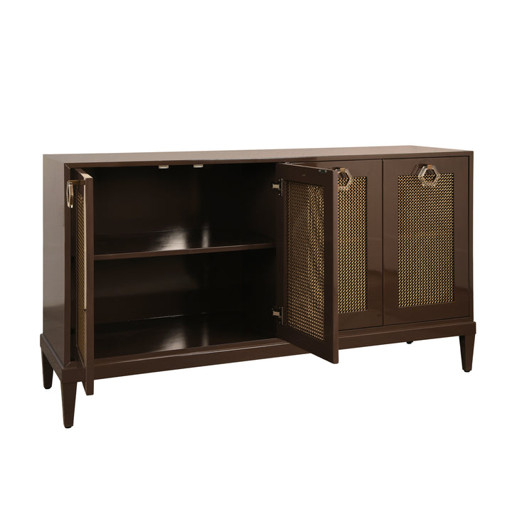 Four Door Buffet With Brass Mesh Grill Door Fronts In Chocolate Brown Lacquer - MARCELLA CH