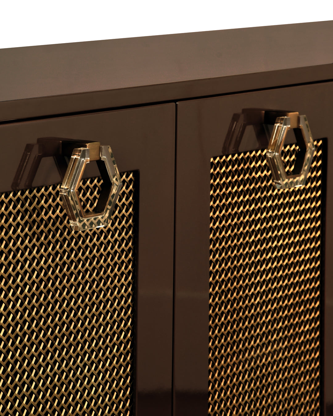 Four Door Buffet With Brass Mesh Grill Door Fronts In Chocolate Brown Lacquer - MARCELLA CH