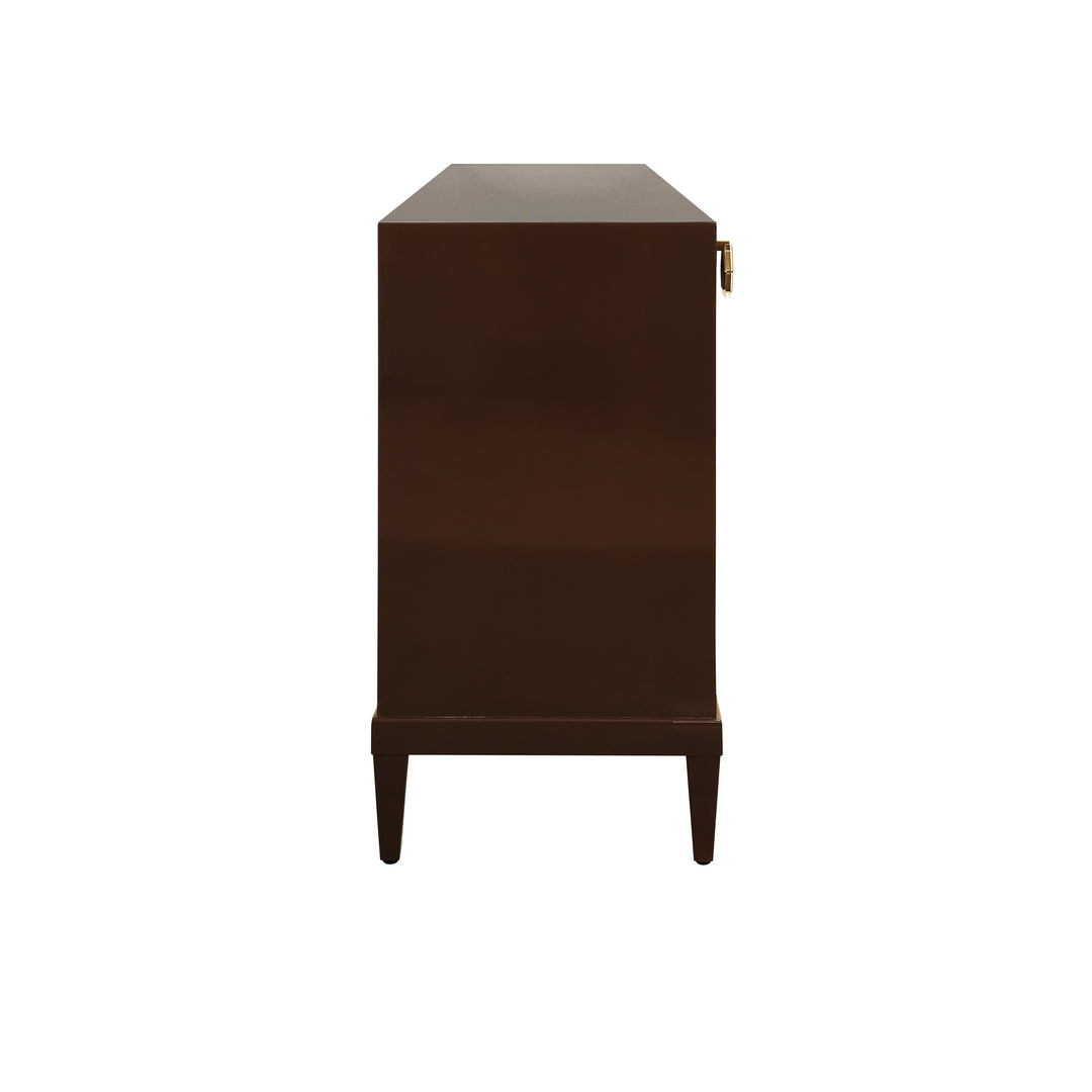Four Door Buffet With Brass Mesh Grill Door Fronts In Chocolate Brown Lacquer - MARCELLA CH
