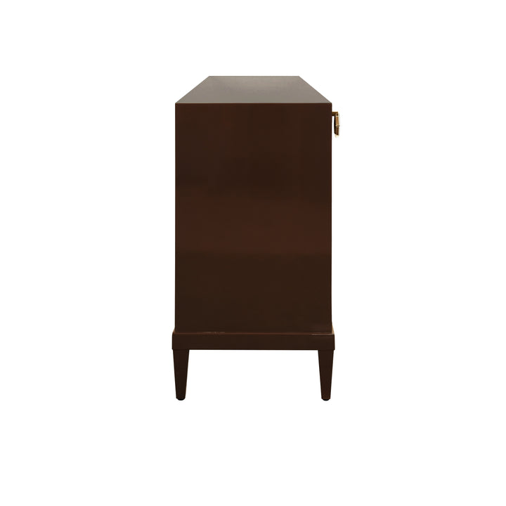 Four Door Buffet With Brass Mesh Grill Door Fronts In Chocolate Brown Lacquer - MARCELLA CH