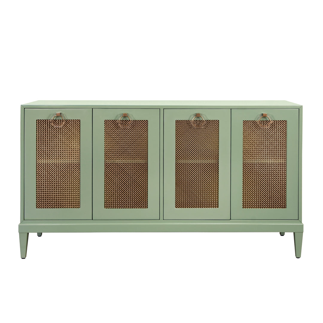 Four Door Buffet With Brass Mesh Grill Door Fronts In Green Lacquer - MARCELLA GR