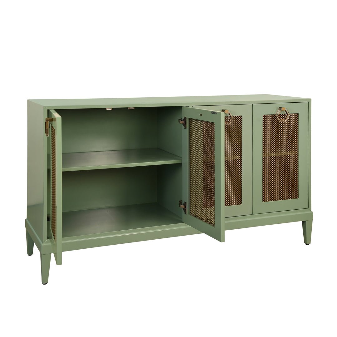 Four Door Buffet With Brass Mesh Grill Door Fronts In Green Lacquer - MARCELLA GR