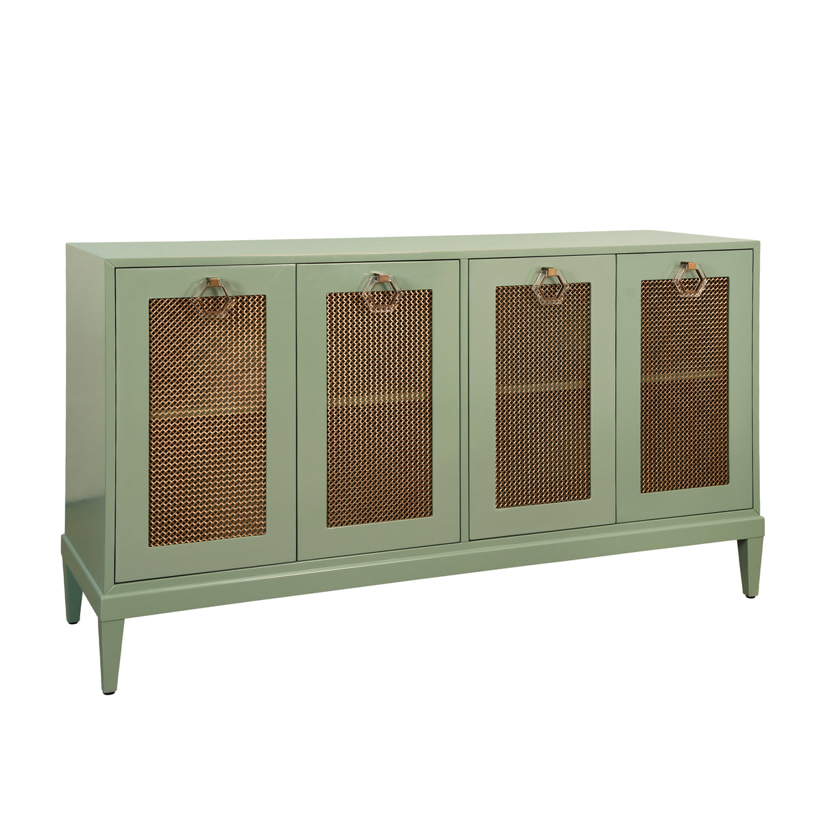 Four Door Buffet With Brass Mesh Grill Door Fronts In Green Lacquer - MARCELLA GR