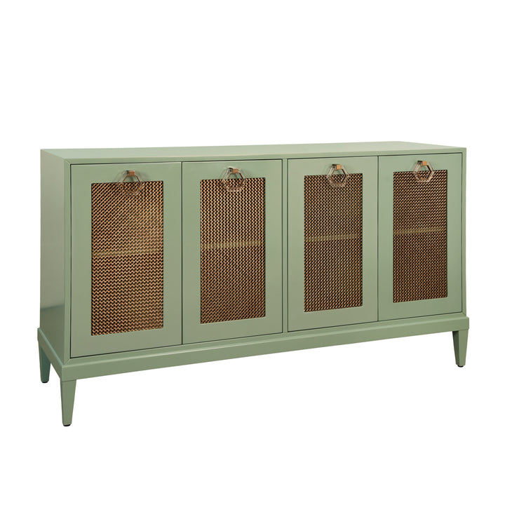 Four Door Buffet With Brass Mesh Grill Door Fronts In Green Lacquer - MARCELLA GR