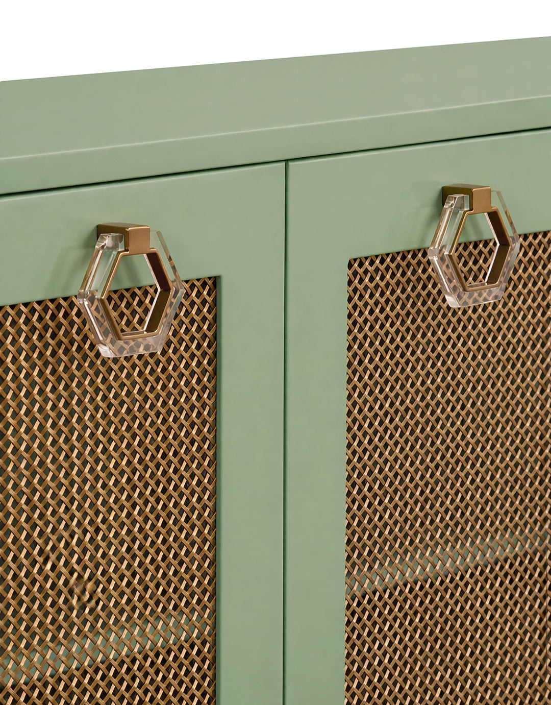 Four Door Buffet With Brass Mesh Grill Door Fronts In Green Lacquer - MARCELLA GR