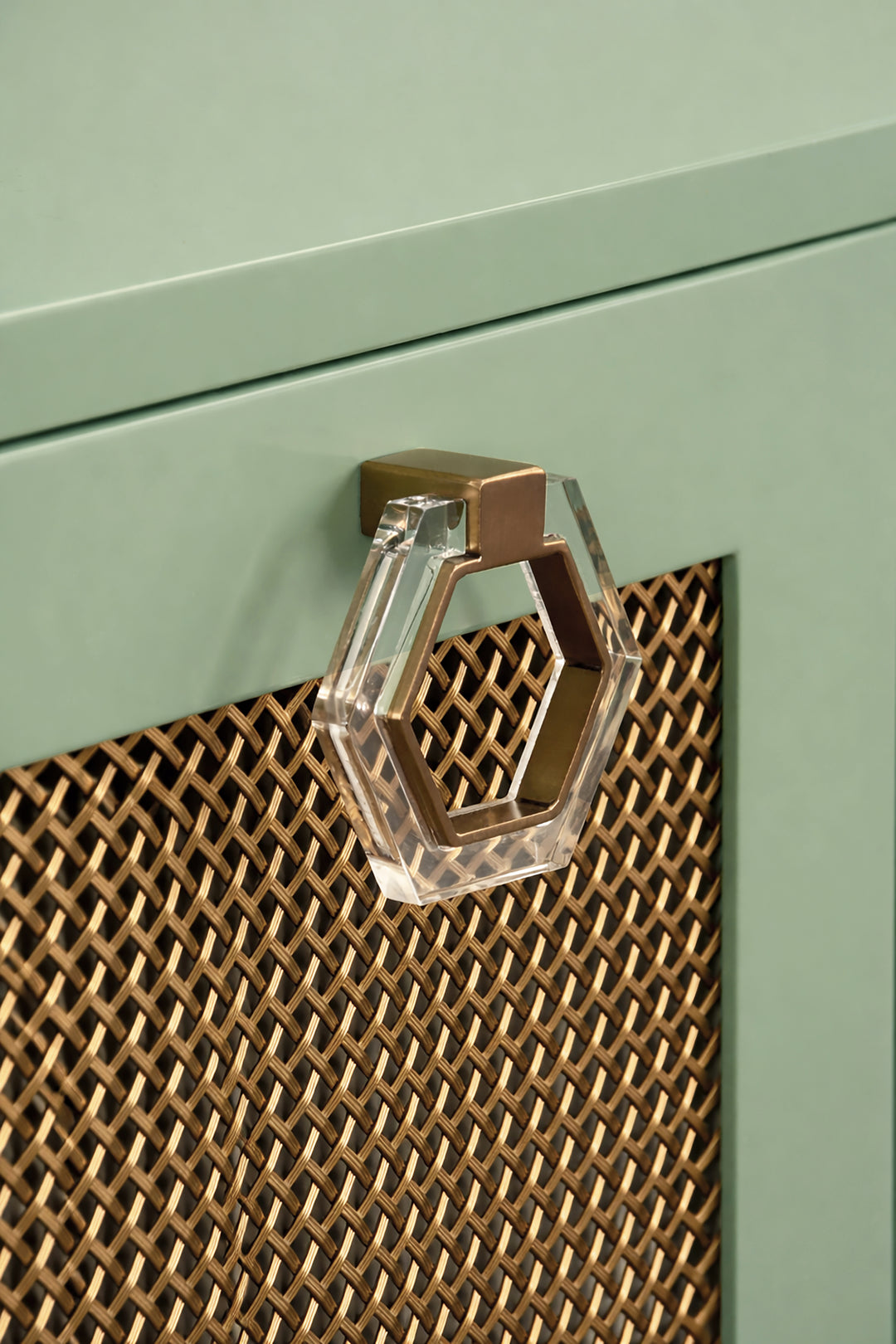 Four Door Buffet With Brass Mesh Grill Door Fronts In Green Lacquer - MARCELLA GR