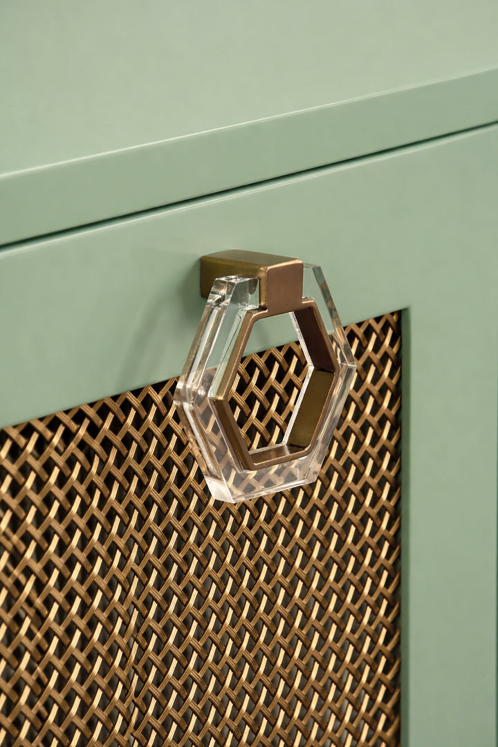 Four Door Buffet With Brass Mesh Grill Door Fronts In Green Lacquer - MARCELLA GR