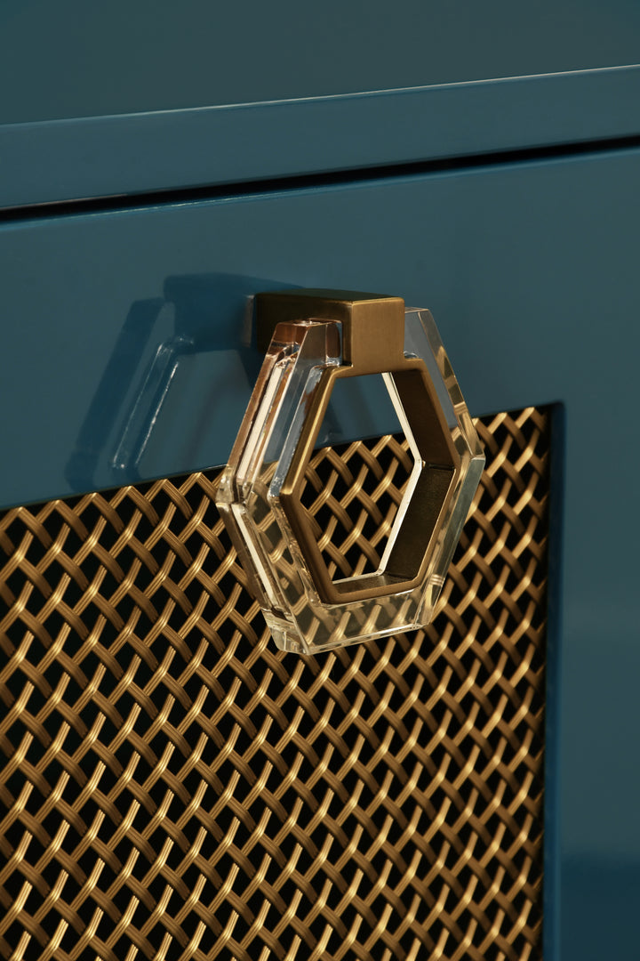Four Door Buffet With Brass Mesh Grill Door Fronts In Teal Lacquer - MARCELLA TL