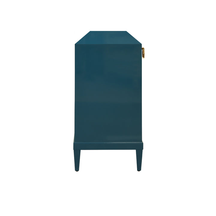 Four Door Buffet With Brass Mesh Grill Door Fronts In Teal Lacquer - MARCELLA TL