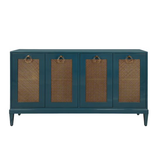Four Door Buffet With Brass Mesh Grill Door Fronts In Teal Lacquer - MARCELLA TL