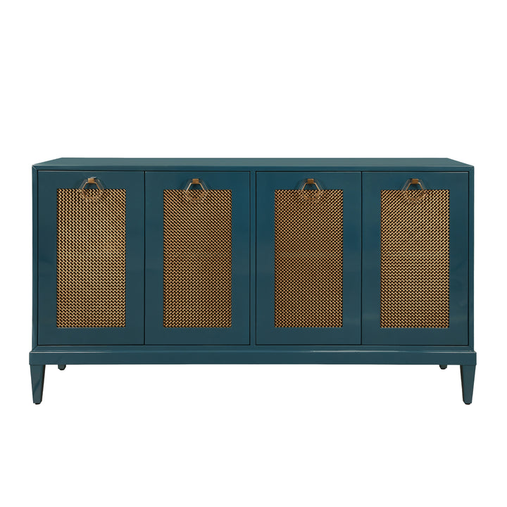 Four Door Buffet With Brass Mesh Grill Door Fronts In Teal Lacquer - MARCELLA TL