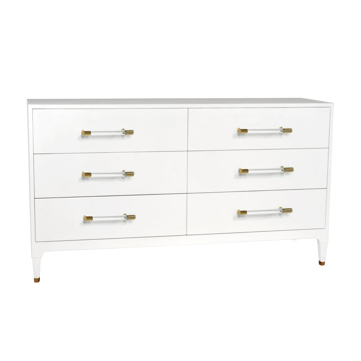 Six Drawer Chest In Textured White Linen With Antique Brass And Acrylic Hardware - MAREN WHL