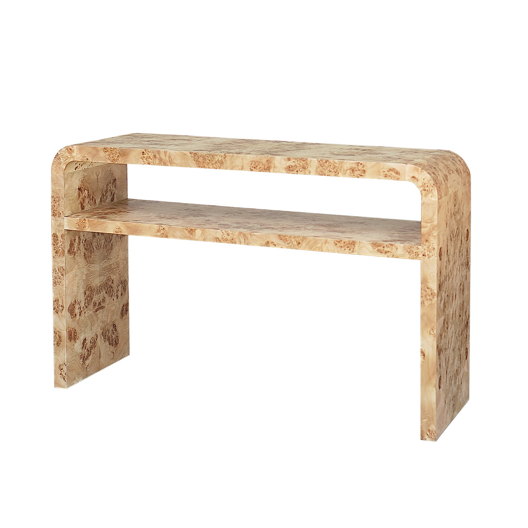 Waterfall Edge Two Tier Console Table In Burl Wood - MARSHALL BW